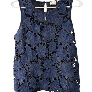 Anthropologie Blue Lace Embellished Cut Out Tank Top Size S, Pre-Owned EUC